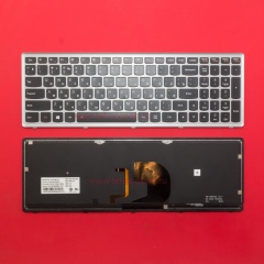 Клавиатура для ноутбука Lenovo Z500, Z500A, Z500G черная с серой рамкой, с подсветкой