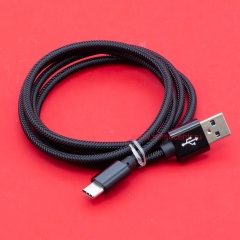 Кабель USB A - USB С 2A (F90) черный плетеный фото 1