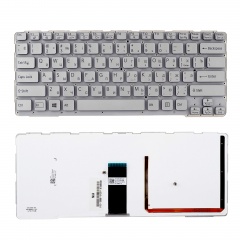 Клавиатура для ноутбука Sony SVE14A серебристая без рамки, с подсветкой