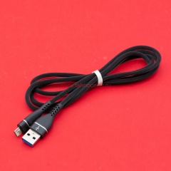Кабель USB A - microUSB 2A (F143) черный прорезиненный