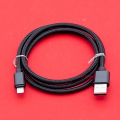 Кабель USB A - Lightning 8-pin 2A (F90) черный плетеный