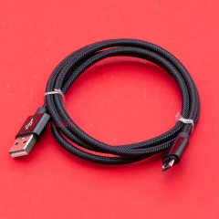 Кабель USB A - microUSB 2A (F90) черный плетеный