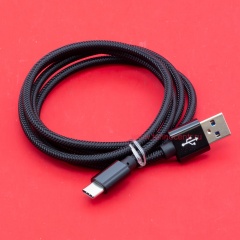 Кабель USB A - USB С 2A (F90) черный плетеный