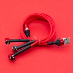 Кабель USB A - microUSB - USB C - Lightning 8-pin 2A (F161 3 в 1) красный плетеный