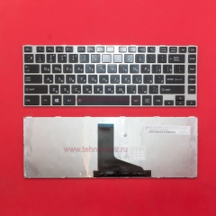 Клавиатура для ноутбука Toshiba L800, L830, C800 черная с серебристой рамкой