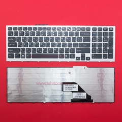 Клавиатура для ноутбука Sony VPC-F11, VPC-F12, VPC-F13 черная с серебристой рамкой