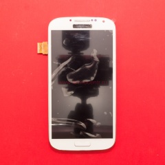 Дисплей в сборе с тачскрином для Samsung GT-i9500 белый с рамкой