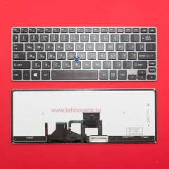 Клавиатура для ноутбука Toshiba Portege Z30 черная с серой рамкой, с подсветкой и стиком