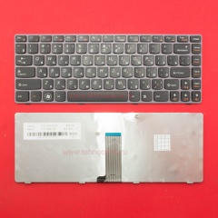 Клавиатура для ноутбука Lenovo Z370, Z470 черная с серо-фиолетовой рамкой