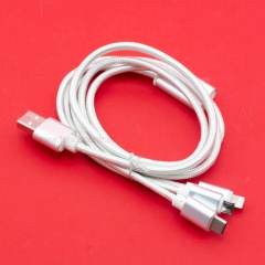Кабель USB A - microUSB - USB C - Lightning 8-pin 2A (F85 3 в 1) серый плетеный фото 2