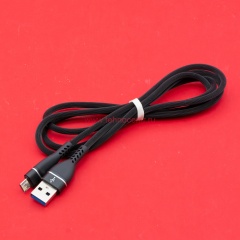  Кабель USB A - microUSB 2A (F143) черный прорезиненный