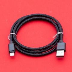  Кабель USB A - Lightning 8-pin 2A (F90) черный плетеный