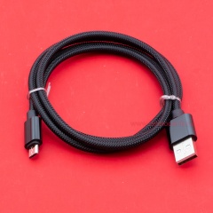 Кабель USB A - microUSB 2A (F90) черный плетеный фото 2