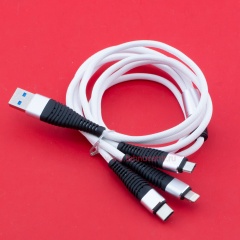 Кабель USB A - microUSB - USB C - Lightning 8-pin 2A (F133 3 в 1) белый плетеный фото 2