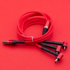 Кабель USB A - microUSB - USB C - Lightning 8-pin 2A (F161 3 в 1) красный плетеный фото 2