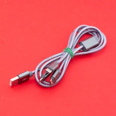  Кабель USB A - microUSB - USB C - Lightning 8-pin 2A (F85 3 в 1) темно-серый плетеный