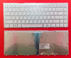 Клавиатура для ноутбука Sony VGN-FW белая с серебристой рамкой