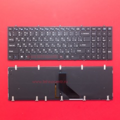 Клавиатура для ноутбука Clevo W355 черная с подсветкой, плоский Enter