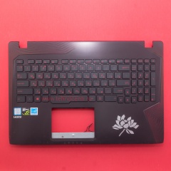 Клавиатура для ноутбука Asus GL553VD черная c черным топкейсом, с подсветкой (с цветком)