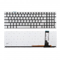 Клавиатура для ноутбука Asus N550J серебристая без рамки, с подсветкой