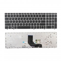 Клавиатура для ноутбука HP 6560b черная с серебристой рамкой, со стиком