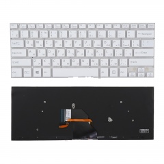 Клавиатура для ноутбука Sony Vaio Fit 14 белая без рамки, с подсветкой