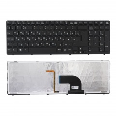 Клавиатура для ноутбука Sony Vaio SVE15 черная с рамкой, с подсветкой
