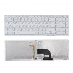 Клавиатура для ноутбука Sony Vaio E15, SVE15 белая с рамкой, с подсветкой