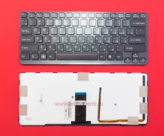 Клавиатура для ноутбука Sony SVE14A черная с серой рамкой, с подсветкой