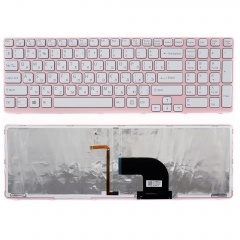 Клавиатура для ноутбука Sony Vaio E15 белая с розовой рамкой, с подсветкой