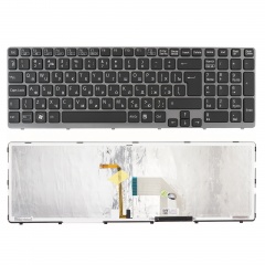 Клавиатура для ноутбука Sony Vaio SVE17 черная с серой рамкой, с подсветкой