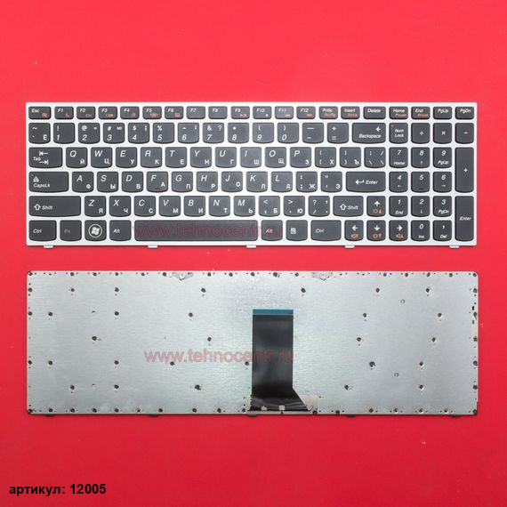Клавиатура для ноутбука Lenovo B5400, M5400 черная с серебристой рамкой