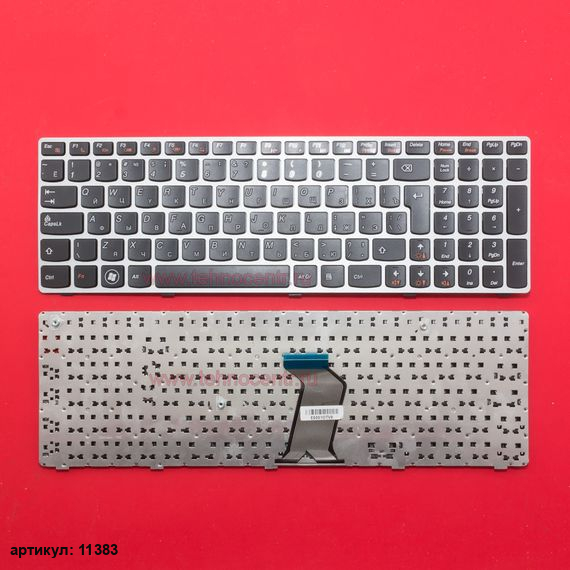 Клавиатура для ноутбука Lenovo B570, V570, Z570 черная с серебристой рамкой