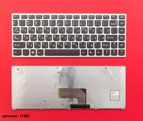 Клавиатура для ноутбука Lenovo IdeaPad U460 черная с серебристой рамкой