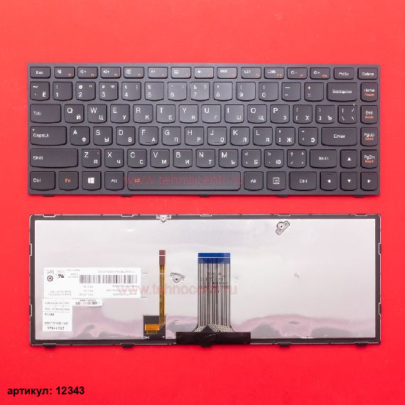 Клавиатура для ноутбука Lenovo Flex 2 14 черная с черной рамкой, с подсветкой