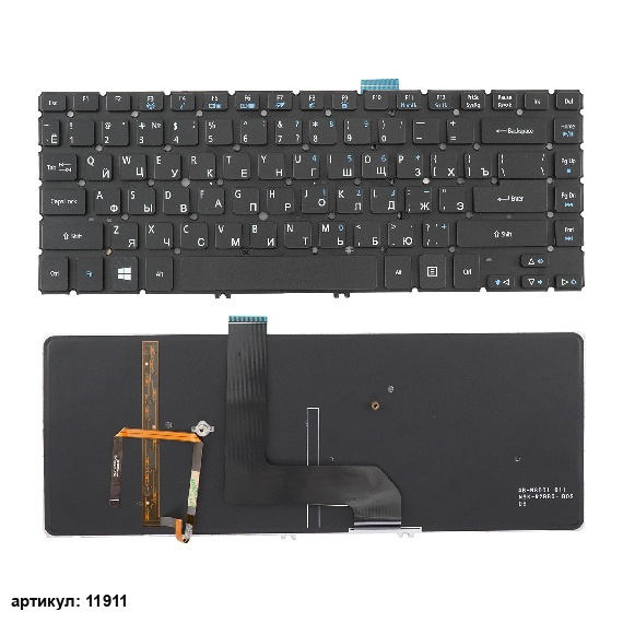 Клавиатура для ноутбука Acer M5-481T черная без рамки, с подсветкой