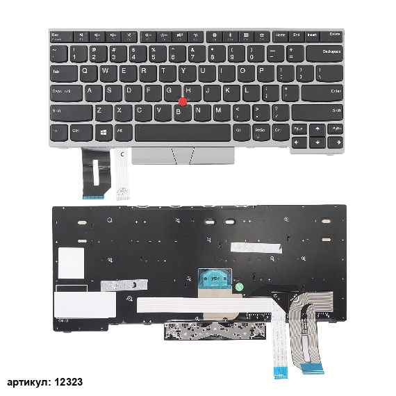 Клавиатура для ноутбука Lenovo ThinkPad T480 черная с серой рамкой (английская)