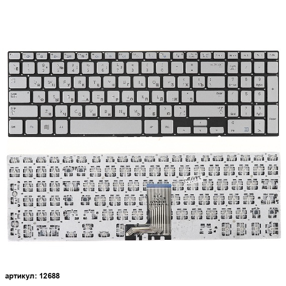 Клавиатура для ноутбука Samsung NP770Z5E серебристая без рамки, под подсветку
