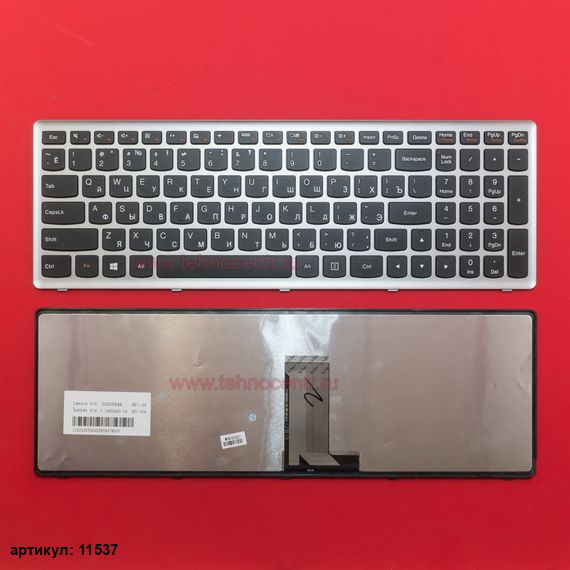 Клавиатура для ноутбука Lenovo U510, Z710 черная с серебристой рамкой